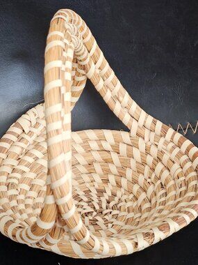 Source Unknown Natural and Cream Woven Handled Basket